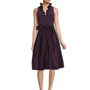 Jessica Howard black ruffled v-neck cocktail dress with ribbon sash, sz. 6 LBD